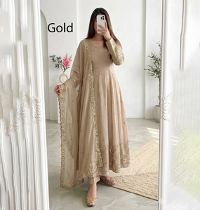 ชุดเดรส Anarkali ผ้าไหมเนื้อนุ่มลายปักมือ ดีไซน์แขนเสื้อแบบยุโรป ผ้าเน็ตหนา เหมาะสำหรับงานปาร์ตี้ฤดูร้อน - Product Image 1