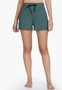 Women's Solid Green Knitted Cotton Shorts Mid Waist <b>Elastic</b> Breathable Casual Regular Fit - Product Image 4