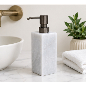 Handmade Natural White <b>Marble</b> Soap Dispenser with Stainless Steel Pump Square Lotion Bottle for <b>Bathroom</b> Liquid Dispenser - Product Image 6