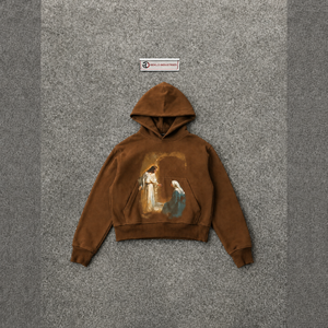 เสื้อฮู้ดดี้สีน้ำตาลพิมพ์ลายคริสเตียนพรีเมียมใหม่ ลายพระเยซูคริสต์และพระแม่มารี ทรงโอเวอร์ไซส์ สไตล์ลำลอง พิมพ์ลายดิจิทัลด้านหน้า ผลิตจากผ้าฝ้าย - Product Image 5