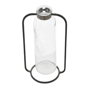 Jarrón de Vidrio Minimalista Ecológico con Marco de Metal Cromado, Diseño Cuadrado de 8.5 Pulgadas de Alto para Decoración de Escritorio con Flores/Plantas Verdes - Product Image 3