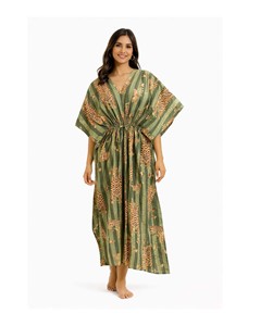 Robe kaftan florale pour femmes, robe maxi bohème, tenue de plage estivale, coupe ample, col en V, robe de vacances. - Product Image 1