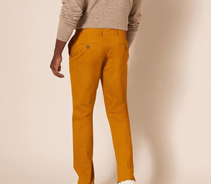 Pantalon chino homme couleur moutarde, coupe droite, taille mi-haute, décontracté, en tissu tissé, avec braguette boutonnée et poches, style automne - Product Image 2