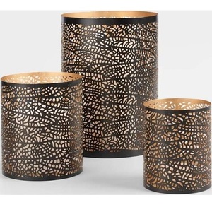 Black Metal Lanterns With Polka Dot Cutouts <b>Heat</b> Resistant Home Decoration Set Of 2 - Product Image 6