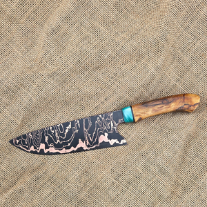 Cuchillo de Cobre Damasco Hecho a Mano con Patrón de Acero, Herramienta de Cocina para Cortar con Mango Decorativo, Cuchillo Artesanal - Product Image 4