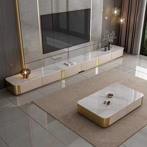 Moderno y Lujoso Mueble para TV con Tapa de Mármol y Juego de Mesa de Centro para <span class=keywords><strong>Sala</strong></span> de Estar, Mueble Flotante con Vitrina, Diseño de Muebles de Última Generación - Product Image 4
