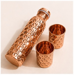 Handcrafted Pure <b>Copper</b> Water <b>Bottle</b> Honeycomb Diamond Hammered Design Wholesale Luxury <b>Copper</b> Drinkware Set - Product Image 4