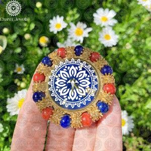 Charm Jewells Vintage Stainless Steel <b>Mechanical</b> Movement Auto Date Wall <b>Clock</b> Analog Dial Blue Face Red Blue Beads Gold Frame - Product Image 4