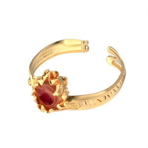 Stainless Steel Matte Floral Gemstone Ring Vintage 18K Plated Openable Band - Product Image 3