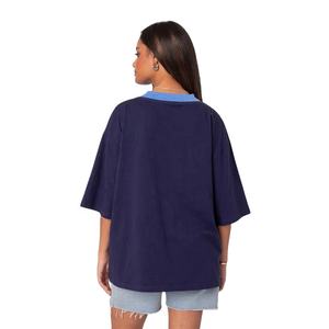 Camiseta informal de gran tamaño con cuello en V Colorblock para mujer, camiseta gráfica estampada, nueva camiseta ligera de fútbol americano para mujer - Product Image 5