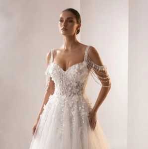 Hand Beaded Sleeveless O-Neck Modern Bridal Dress Crystal Embroidery Draped Satin Skirt Natural Waistline Floor-Length Sweep - Product Image 3