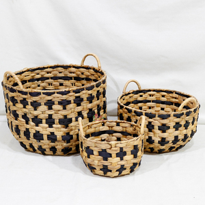 Ensemble de paniers de rangement en osier faits à la main, design rustique rond, pour l'organisation du salon, usage décoratif, tissage noir naturel - Product Image 1