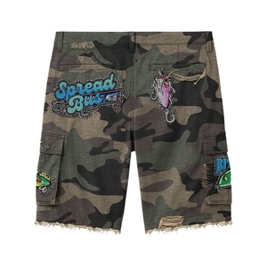 Manufacturer Custom Eco-Friendly Quick Dry Utility Pocket <b>Camo</b> Distressed <b>Cargo</b> Jeans Raw Edge <b>Men</b> <b>Cargo</b> Shorts Denim - Product Image 6