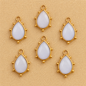 Pendentif Breloque en Pierre de Lune Blanche Poire Facettée 8x12mm, Sertissage Plaqué Or pour la Fabrication de Bijoux - Product Image 3