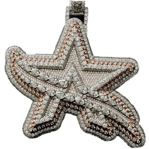 Collier Pendentif Étoile Filante Luxe Hip Hop Sertie de Diamants pour Homme, Bijoux en Diamants de Laboratoire - Product Image 3