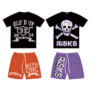 T-shirts et shorts surdimensionnés avec logo personnalisé, 100% coton, ensemble de t-shirts et shorts pour hommes, ensembles délavés à l'acide pour hommes - Product Image 2