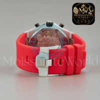 Montre à bracelet en caoutchouc rouge, diamant moissanite de qualité supérieure VVS couleur D, très demandée, pour unisexe, au meilleur prix d'usine