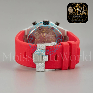 High Demand Premium VVS D Color Moissanite Diamond Wrist <b>Watch</b> Red <b>Rubber</b> Band <b>Watch</b> For Unisex On Best Factory Price - Product Image 3