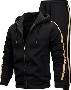 Ensemble de survêtement rouge à capuche pour homme, fermeture éclair intégrale, vêtements de sport décontractés, couleur unie, 100% polyester respirant, tenue d'automne - Product Image 2