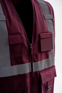 Chaleco de Seguridad Reflectante Color Granate con Paneles de Malla y Múltiples Bolsillos para Trabajos de Construcción y Tráfico - Product Image 6