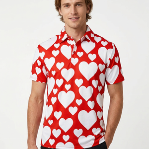 Polo à manches courtes pour homme, imprimé cœur rouge et blanc, décontracté, en coton tricoté respirant, coupe classique - Product Image 6