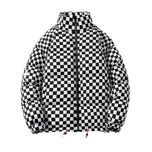 Veste matelassée noire et blanche pour homme, col montant, fermeture éclair, coupe-vent, épaisse, pour l'hiver - Product Image 1