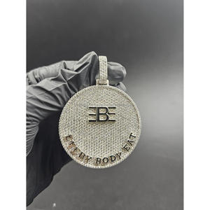 Collar de Lujo con Colgante Circular, Diamante Cultivado en Laboratorio, Logotipo Personalizado, Estilo Hip Hop, Joyería Brillante - Product Image 1
