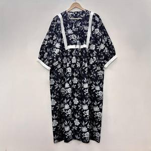 Vestido Casual Midi para Mujer, Tejido 100% Algodón, Liso, Manga Corta, Cintura Imperio, Estilo Babydoll, Cuello en V, Holgado, Funcional - Product Image 5