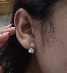 Boucles d'oreilles pendantes en or 14 carats avec 3 diamants de laboratoire de 4 carats sertis sur 4 griffes, pour femme, bijoux élégants pour soirée - Product Image 5