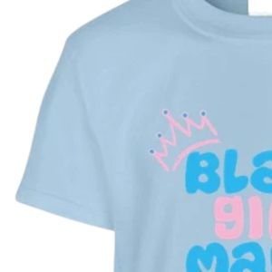 Women's Light Blue Black Girl Magic Embroidered T <b>Shirt</b> with Pink Blue Lettering Crown and <b>Star</b> Design Short Sleeve Crew Neck - Product Image 3