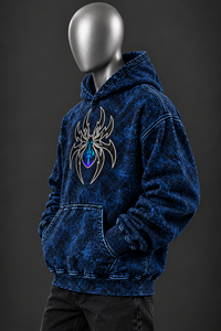 Sudadera con Capucha Azul para Hombre, Lavado Ácido, con Gráfico de Araña Personalizado, de Forro Polar, Estilo Oversize, Moda Urbana Casual, Venta al por Mayor OEM - Product Image 3