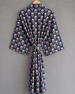 Robe Kimono Vintage à Imprimé Floral pour Femme, Ample, Ouverte sur le Devant, Manches Longues, Respirante, 100% Coton, Longueur Genou, Robe d'Été - Product Image 4