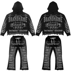 Conjunto de Sudadera con Capucha y Pantalones Jogger de Algodón 100% de Gran Tamaño con Pedrería, de Moda Urbana Premium para Hombre, Novedad 2026 de Gran Venta - Product Image 1