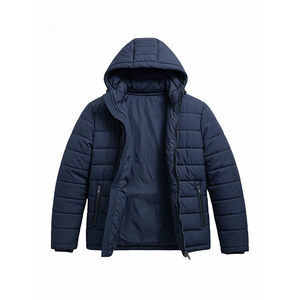 Veste matelassée d'hiver pour homme, à capuche, légère, chaude, zippée, décontractée, coupe-vent, bleu marine - Product Image 3