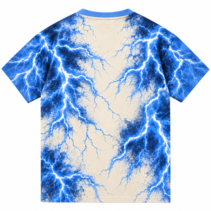 T-shirt décontracté pour homme à manches courtes, col rond, imprimé éclairs bleus, coupe classique, tissu tricoté - Product Image 2