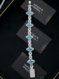 Joyería de Lujo con Incrustaciones de Gemas Azules en Plata de Ley 925, Diseño de Racimo de Flores, Corte Brillante, Estilo Hip Hop, Moissanita, para Hombres y Mujeres, Ideal para Fiestas - Product Image 5