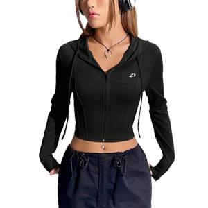 Sudadera con capucha corta ajustada para mujer, tela elástica, ropa deportiva, logotipo personalizado, chaqueta con capucha para entrenamiento en el gimnasio, marca privada - Product Image 1