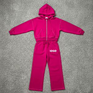 Custom Logo Women Streetwear Full <b>Zip</b> Hoodie & Sweatpants Set Casual Jogger Tracksuit OEM Wholesale Athleisure Suit - Product Image 3