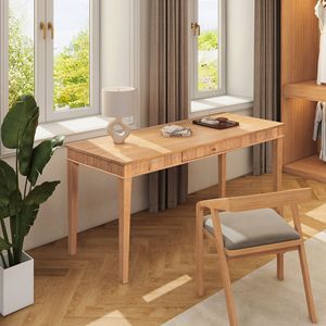 Dumont moderno casale 1 cassetto scanalato ufficio casa scrivania naturale biondo massello in legno di gomma e legno di gomma impiallacciato - Product Image 1