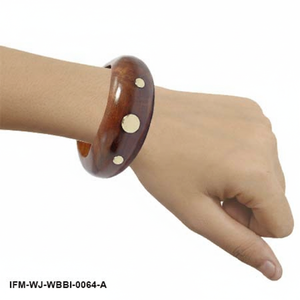 Handcrafted Wooden <b>Bangle</b> <b>Bracelet</b> with Polished Brass Inlay Bohemian Natural Wood Statement Jewelry for Women - Product Image 2