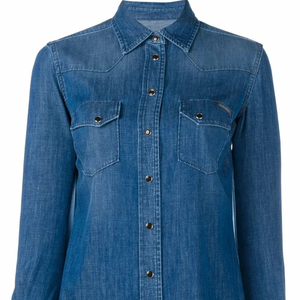 Camisa vaquera de manga larga para mujer, cuello vuelto, color liso, informal, con bolsillos, para otoño - Product Image 6