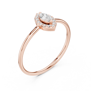 Bague de fiançailles en or massif avec halo de diamants taille marquise, bague de promesse minimaliste, bague halo en diamant naturel, petite bague de mariée empilable, cadeau - Product Image 1