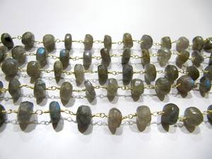Natural Labradorite Rondelle Faceted 6-8mm Beads Brass Wire Wrapped <b>Rosary</b> Chain - Product Image 2