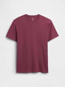 Camiseta roja de manga corta con cuello redondo de algodón de color liso y corte regular para hombre, top informal de punto tipo jersey - Product Image 1
