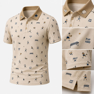 Camiseta Polo de Algodón para Hombre, Manga Corta, Estampado de Ping Pong, Ropa Casual, Tejido de Algodón Transpirable, Corte Regular - Product Image 2