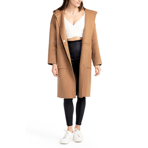 Manteau trench mi-long en laine pour femme, à capuche, à bouton unique, couleur unie, chaud, décontracté, pour l'hiver, avec poches, manches longues - Product Image 5
