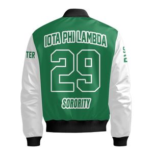 Blouson Bomber Personnalisé pour Femme Iota Phi Lambda, Vert Émeraude et Blanc, avec Écusson à Lettres Grecques au Dos et Fermeture Éclair - Product Image 6