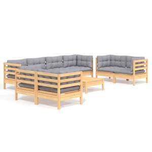 Ensemble de salon de jardin en bois naturel avec coussins gris - Product Image 2