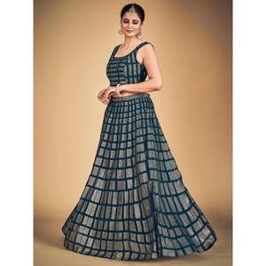 ชุด lehenga choli สีฟ้าอมเขียวประดับเลื่อมสีน้ำเงินอมเขียวสำหรับชุดแต่งงาน - Product Image 4