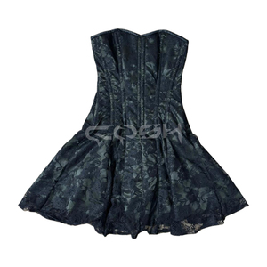 Vestido Corsé de Satén Verde Oliva con Varillas de Acero, Encaje Negro Superpuesto y Cremallera Lateral - Product Image 1